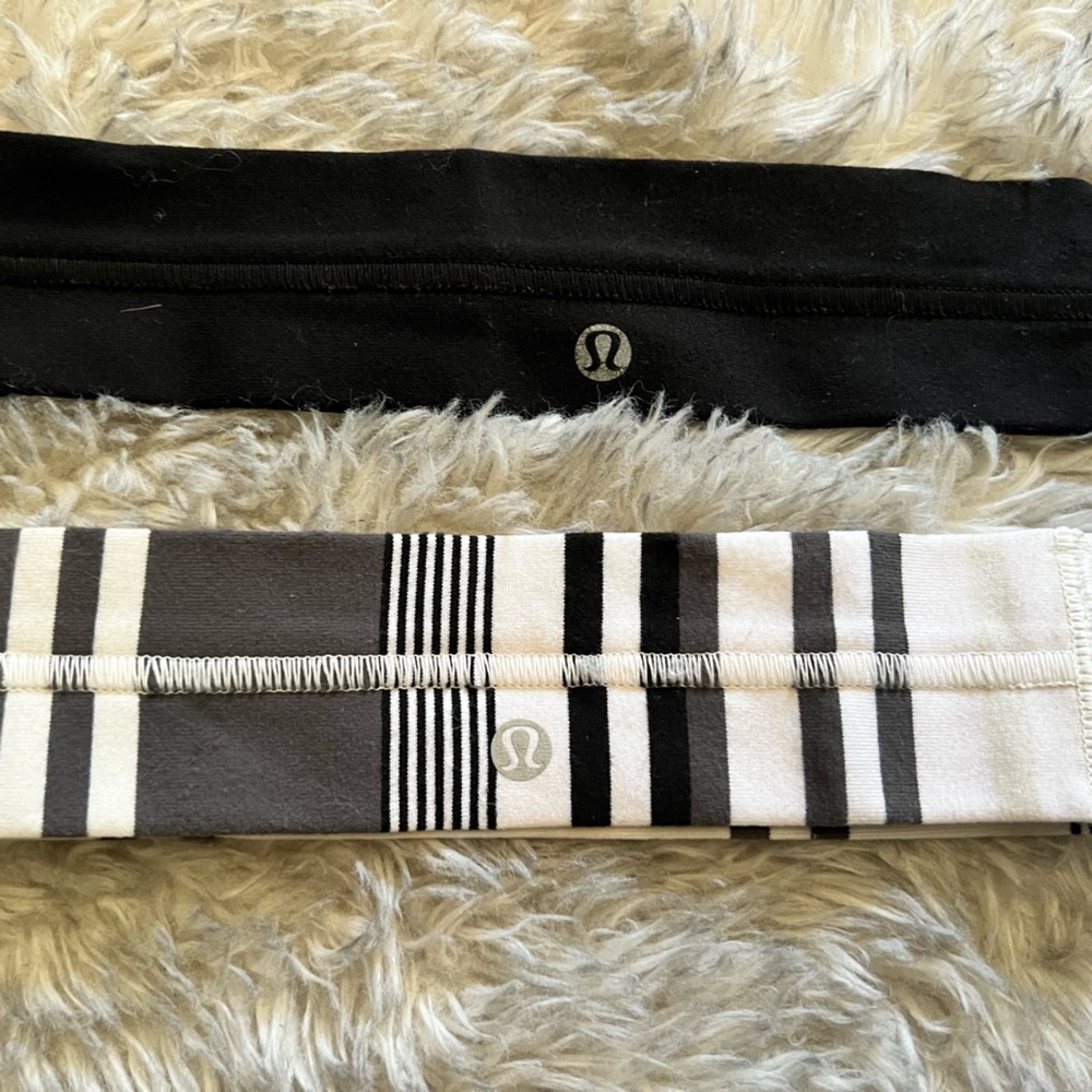 Lululemon Fly Away Tamer Headband Bundle black and black white gray striped